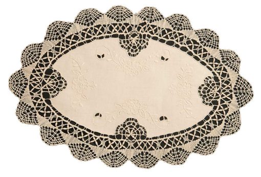 Cluny Lace Embroidery and Lace- 100% Cotton Ecru Colour 28x43cm (11x17") Oval