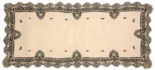 Cluny Lace Embroidery and Lace- 100% Cotton Ecru Colour Table Runner