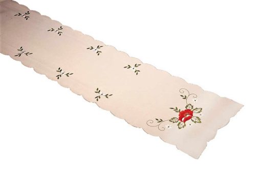 FIONA - Embroidered Red Poppy Table Runner