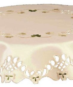 SHAMROCK -Green Embroidered Shamrock & Cut work Tablecloth 85 cm (34") Round