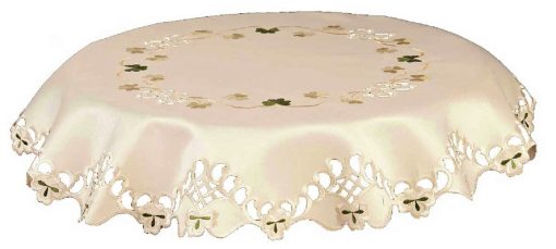 SHAMROCK -Green Embroidered Shamrock & Cut work Tablecloth 85 cm (34") Round