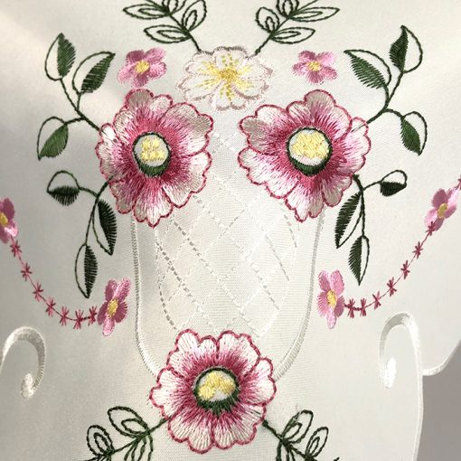 Pink Floral Embroidered Tablecloth in a 85 x 85 cm (34 x 34 inch) Square. - Image 2