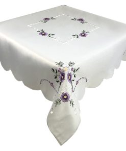 Lilac Floral Embroidered Tablecloth in a 85 x 85 cm (34 x 34 inch) Square.