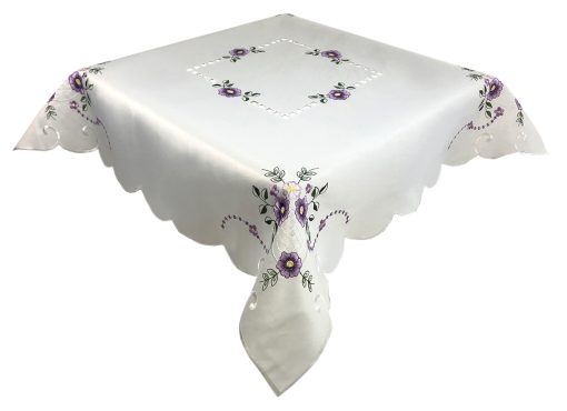 Lilac Floral Embroidered Tablecloth in a 85 x 85 cm (34 x 34 inch) Square.