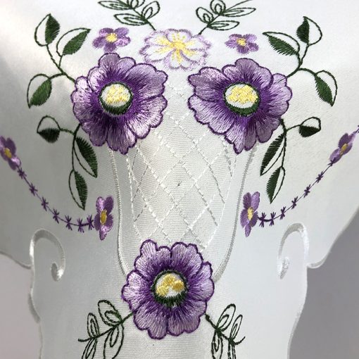 Lilac Floral Embroidered Tablecloth in a 85 x 85 cm (34 x 34 inch) Square. - Image 2