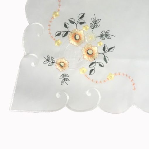 Yellow Floral Embroidered Tablecloth in a 85 x 85 cm (34 x 34 inch) Square. - Image 4