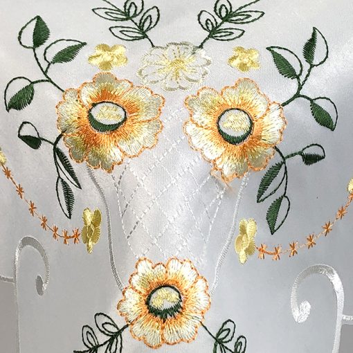 Yellow Floral Embroidered Tablecloth in a 85 x 85 cm (34 x 34 inch) Square. - Image 2