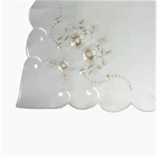 Light Brown Floral Embroidered Tablecloth in a 85 x 85 cm (34 x 34 inch) Square. - Image 4