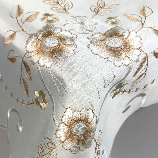 Light Brown Floral Embroidered Tablecloth in a 85 x 85 cm (34 x 34 inch) Square. - Image 2