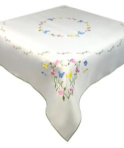 Butterfly Floral Embroidered Tablecloth in a 85 x 85 cm (34 x 34 inch) Square.