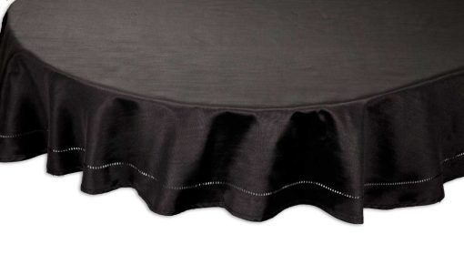 Oxford - Black 178cm (70") Round Silk Look Cut Out Tablecloth