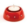 Porcelain Tea Light Holder (pair) with Diamond Style Surround Red 7cm (3")