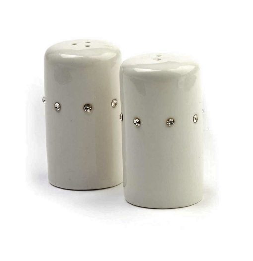 Porcelain Salt & Pepper with Diamond Style Surround White 4x7cm