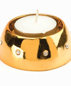 Porcelain Tea Light Holder (pair) with Diamond Style Surround Gold 7cm (3")