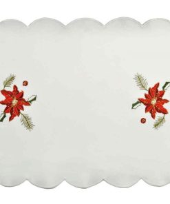 POINSETTIA ROSE Embroidered Christmas Placemat Ivory 33 x 46 cm (13x18") Oblong