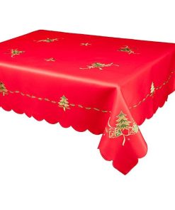 Spruce Tree Christmas Embroidered Tablecloth on a Red or White Ground