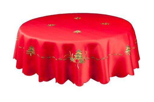 Spruce Tree Christmas Embroidered Tablecloth on a Red or White Ground - Image 3