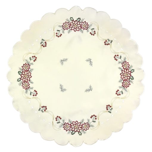 Poinsettia Christmas Tablecloth on Red or White Ground With Poinsettia Embroidery - Image 3
