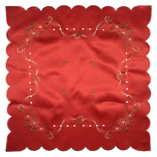 Poinsettia Christmas Tablecloth on Red or White Ground With Poinsettia Embroidery - Image 5