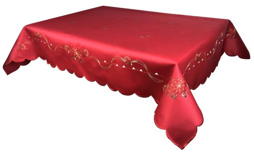 Poinsettia Christmas Tablecloth on Red or White Ground With Poinsettia Embroidery