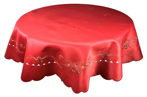Poinsettia Christmas Tablecloth on Red or White Ground With Poinsettia Embroidery - Image 2
