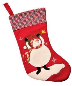 Tartan Top Snowman Embroidered/Applique Christmas Stocking 40x18cm (16x7")