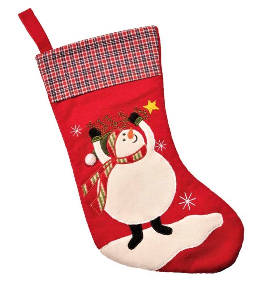 Tartan Top Snowman Embroidered/Applique Christmas Stocking 40x18cm (16x7")