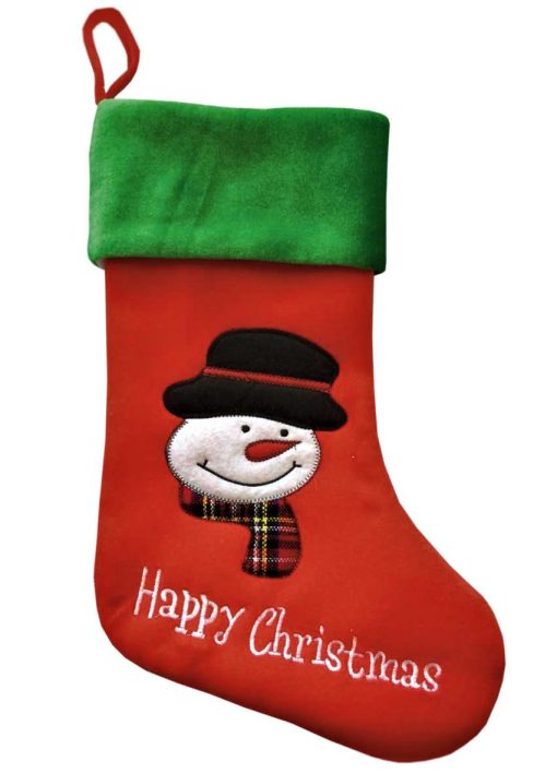 SNOWMAN -HAPPY CHRISTMAS Velvet Applique Stocking 38x20cm (15x8")