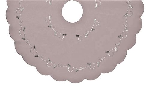 HOLLY VINES WHITE / SILVER Round Embroidered Christmas Tree Skirt 100 cm (40")