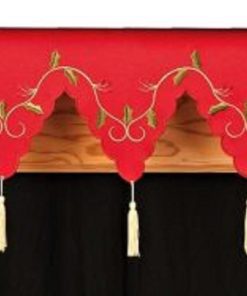 HOLLY VINES RED Embroidered Christmas Mantle Runner
