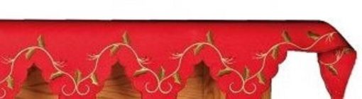 HOLLY VINES RED Embroidered Christmas Mantle Runner - Image 2