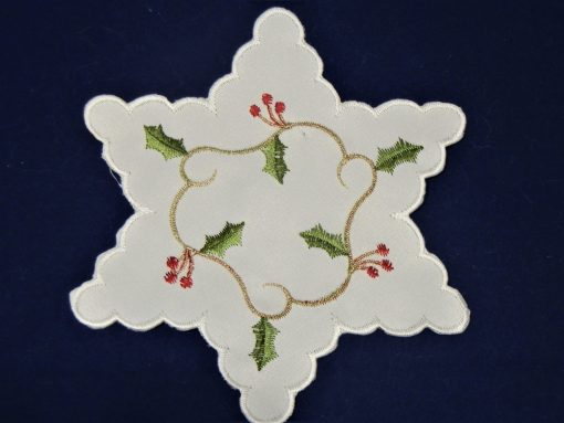 HOLLY VINES Embroidered Christmas Doilies, Tree Skirt and Mantle Runner - Image 7