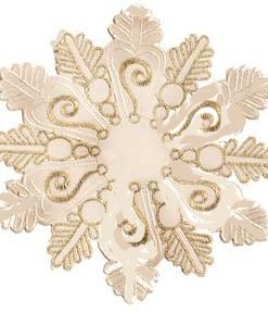 Pair of 20 cm (8") Embroidered Snowflake Doilies in Cream/Gold or Black/Silver