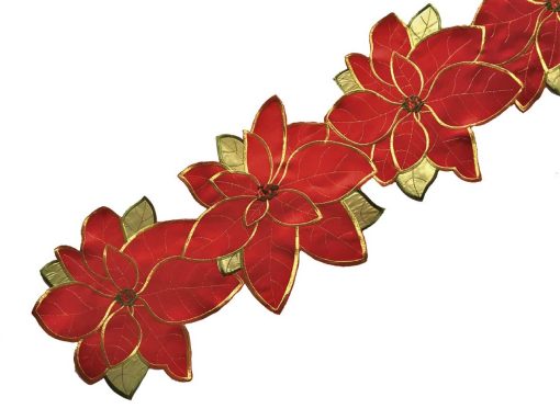 POINSETTIA GRANDE- Red Applique and Embroidered Table Runner
