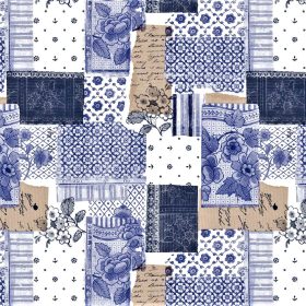 Blue Patchwork Floral - Vinyl Tablecloth 137 cm (54" Wide)