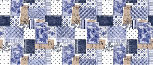 Blue Patchwork Floral - Vinyl Tablecloth 137 cm (54" Wide)