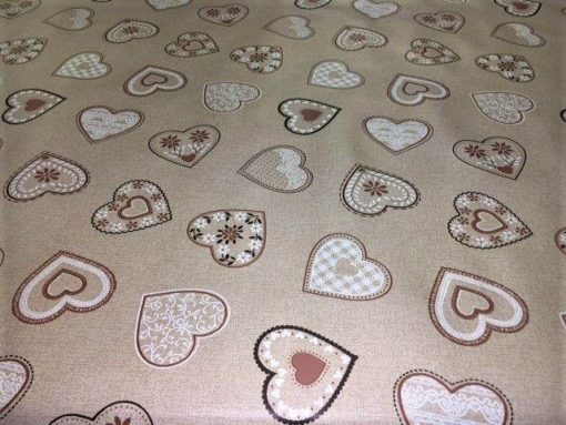 Love hearts Beige- Vinyl Tablecloth 137cm (54" Wide) - Image 2