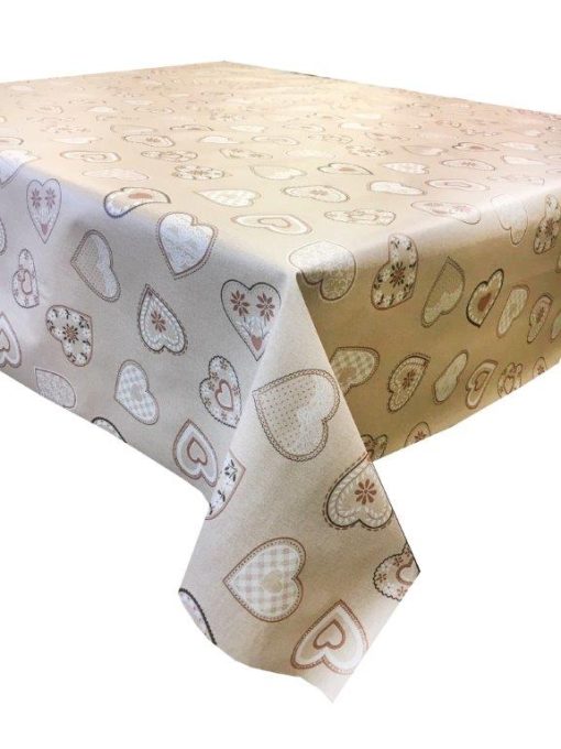 Love hearts Beige- Vinyl Tablecloth 137cm (54" Wide)