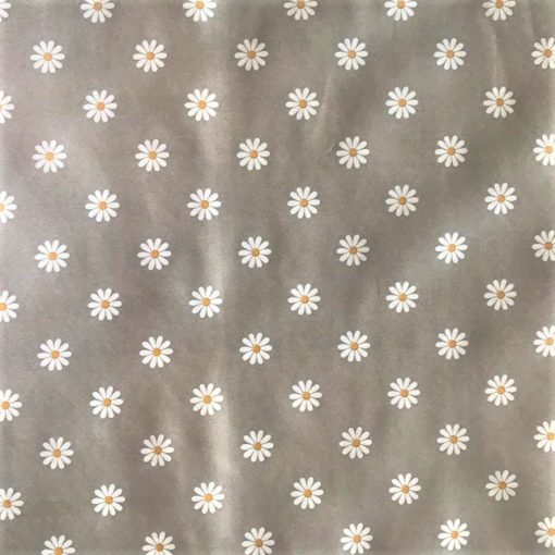 White Daisy on Grey Vinyl Tablecloth 137 cm (54" Wide)
