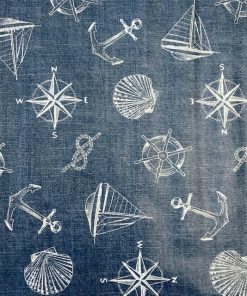 Denim Nautical Vinyl Tablecloth with Boats, Ropes and Anchors 137cm (54" Wide)