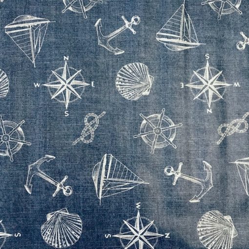 Denim Nautical Vinyl Tablecloth with Boats, Ropes and Anchors 137cm (54" Wide)