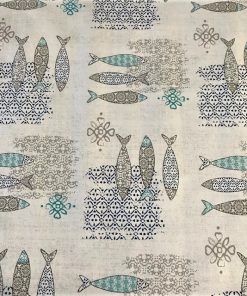 Silver Blue Fish Vinyl Tablecloth with Symmetrical Fish Design 137cm (54" Wide)
