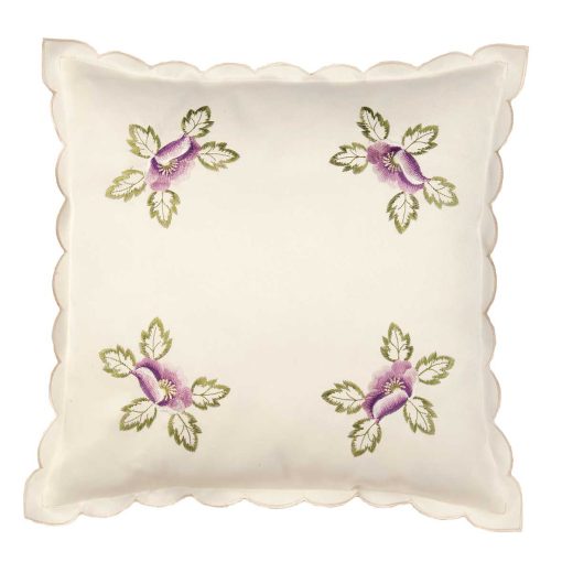 FIONA - Embroidered Poppy Cushion Cover 43 x 43 cm (16 x 16") Red, Beige or Lilac - Image 2