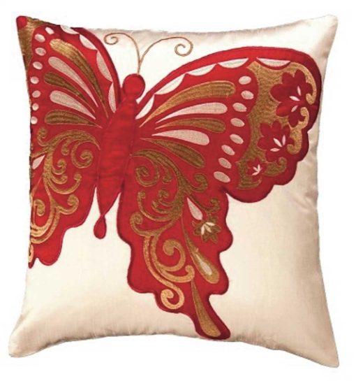 Butterfly embroidered cushion cover
