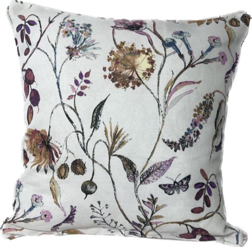 Floral Natural Cushion Covers with Linen Look Ground in Fennel Green or Wine, Pink and Gold. 45 x 45 cm. (18 x 18") Cushion Case - Image 2