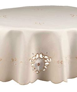 MONICA - Cut Work Daisy Tablecloth Natural / Cream 223 cm Round (88")