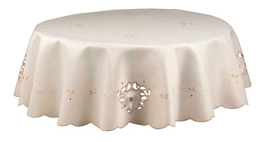 MONICA - Cut Work Daisy Tablecloth Natural / Cream 223 cm Round (88")