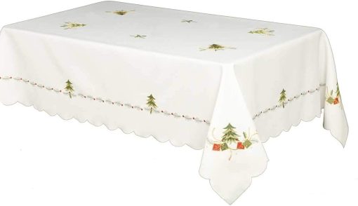Spruce Tree Christmas Embroidered Tablecloth on a Red or White Ground - Image 4