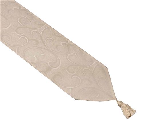 SCROLL Jacquard Climbing Vine Table Runner 33 x 182 cm (13 x 72") Cream or Beige - Image 2