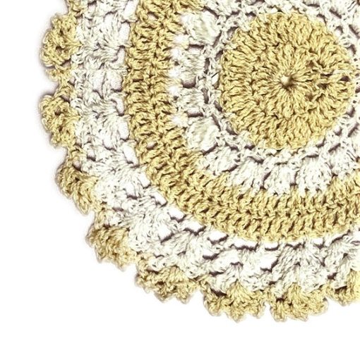Crochet Lace 2-Tone White / Beige mats (doily) in Round in Pairs 100% cotton - Image 2